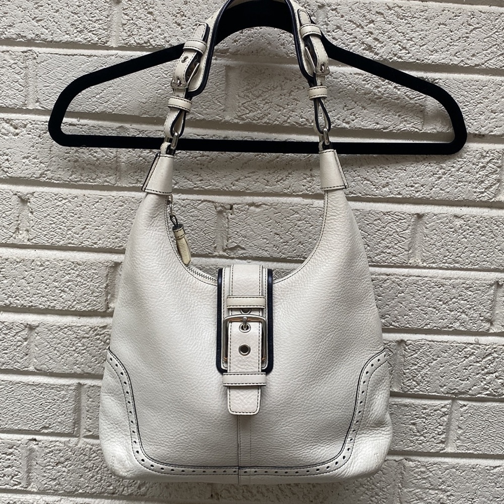 COACH Vintage Legacy Hobo Bag Cream Color Belt Details